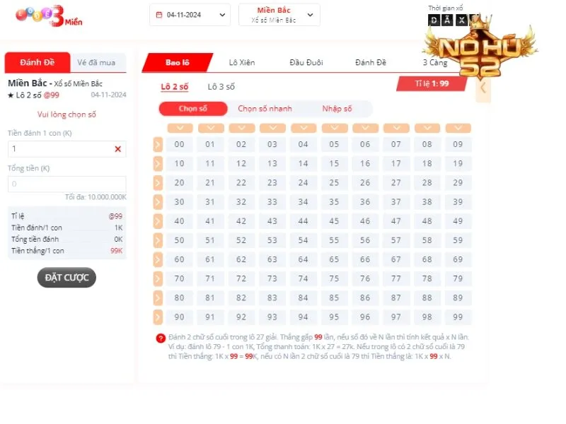 Cách tính thưởng điểm lô khi chơi tại Nohu52