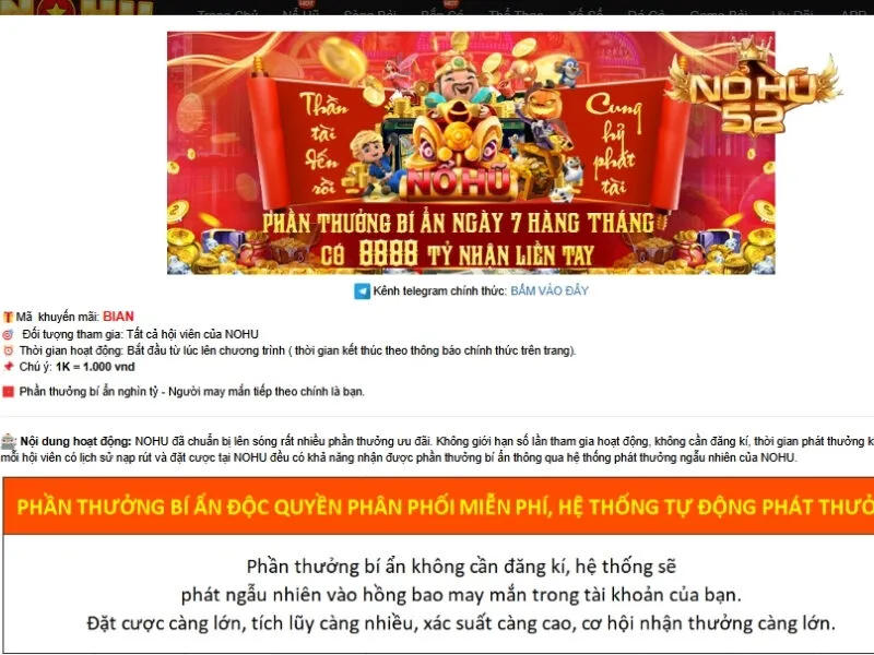 Chương trình khuyến mãi bí ẩn đặc biệt hàng tháng